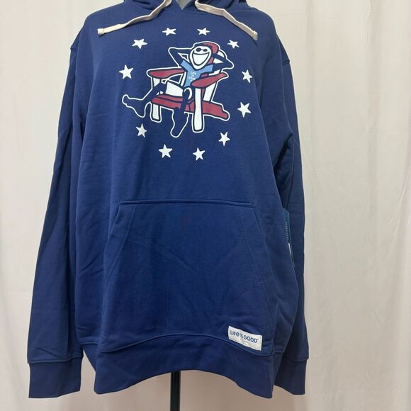 Life is Good NWT Sz L Darkest Blue French Terry Adirondack Stars Hoodie - Picture 8 of 15